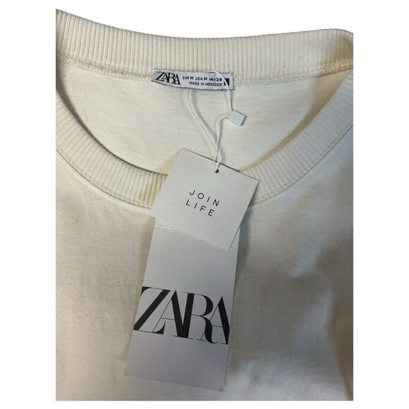 New Zara Dress Womens M Extended Shoulder Midi Tank Cinched Drawcord Waist Ivory - Picture 5 of 16